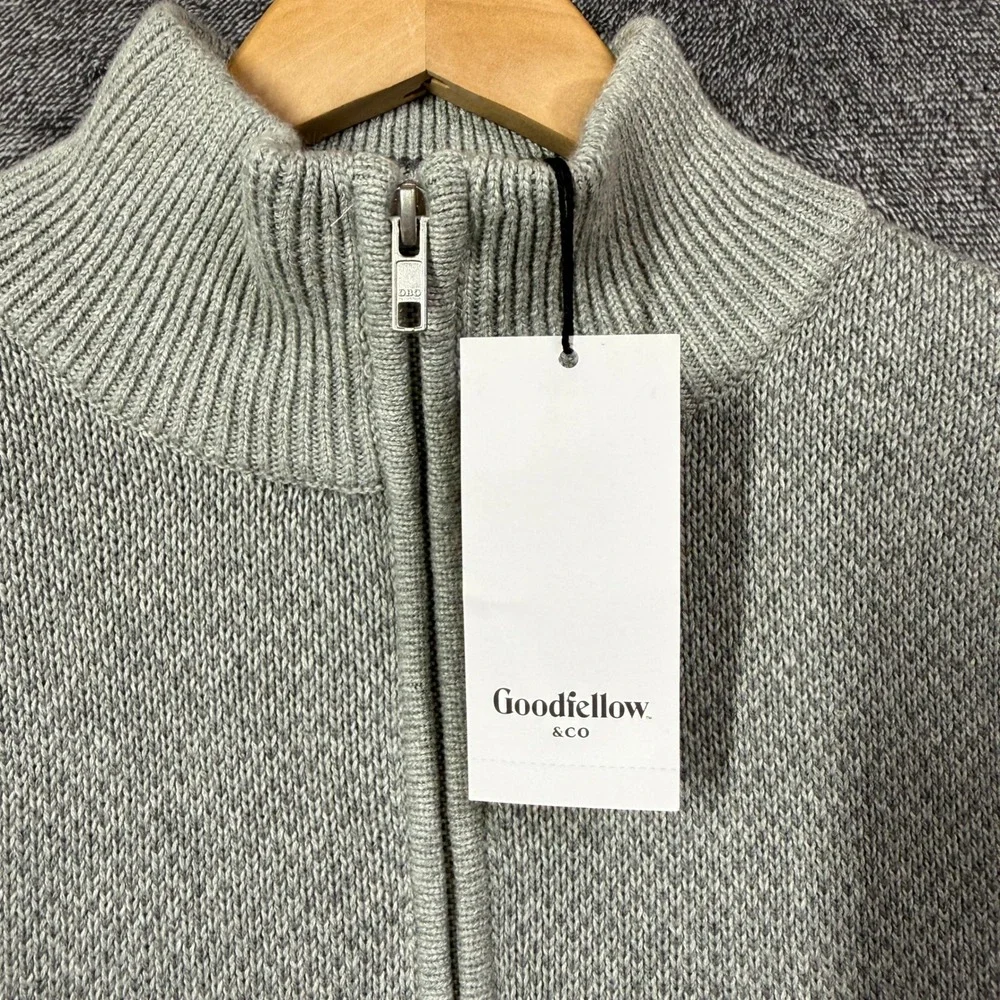 Goodfellow & Co Sweater Mens XL Gray 100% Cotton Textured Quarter Zip NWT